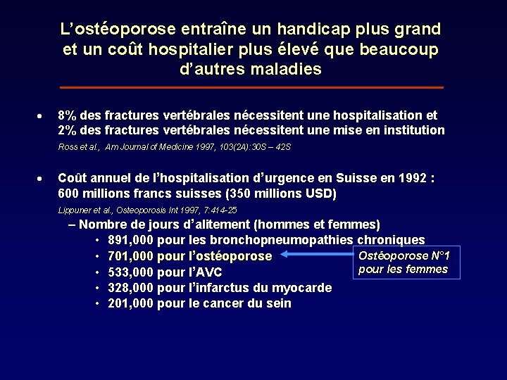 L’ostéoporose entraîne un handicap plus grand et un coût hospitalier plus élevé que beaucoup