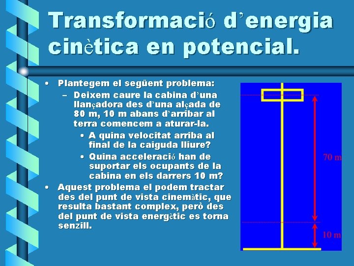 Transformació d’energia cinètica en potencial. • Plantegem el següent problema: – Deixem caure la Transformació d’energia cinètica en potencial. • Plantegem el següent problema: – Deixem caure la