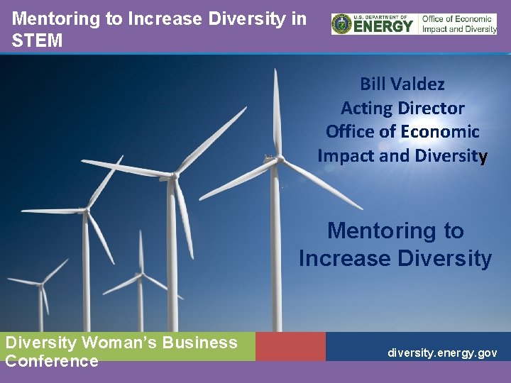 Mentoring to Increase Diversity in STEM Bill Valdez Acting Director Office of Economic Impact