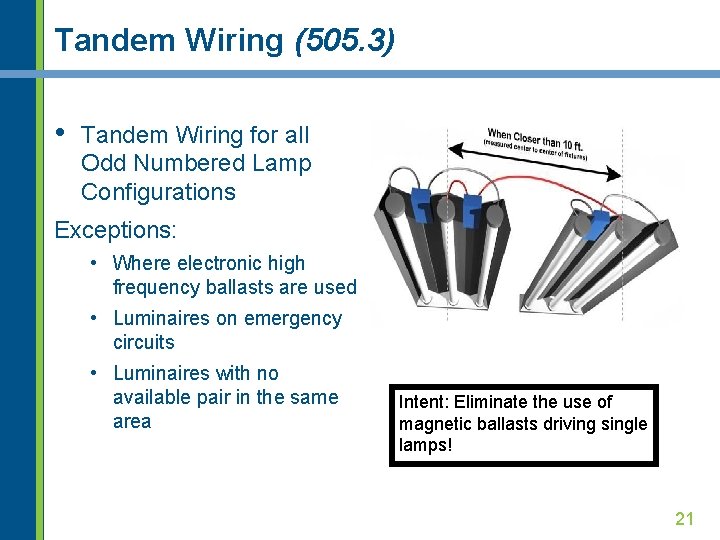 Tandem Wiring (505. 3) • Tandem Wiring for all Odd Numbered Lamp Configurations Exceptions: