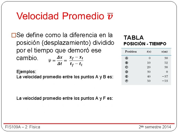  �Se define como la diferencia en la posición (desplazamiento) dividido por el tiempo