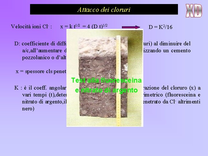 Attacco dei cloruri Velocità ioni Cl- : x = k t 1/2 = 4