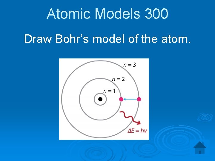 Atomic Models 300 Draw Bohr’s model of the atom. 