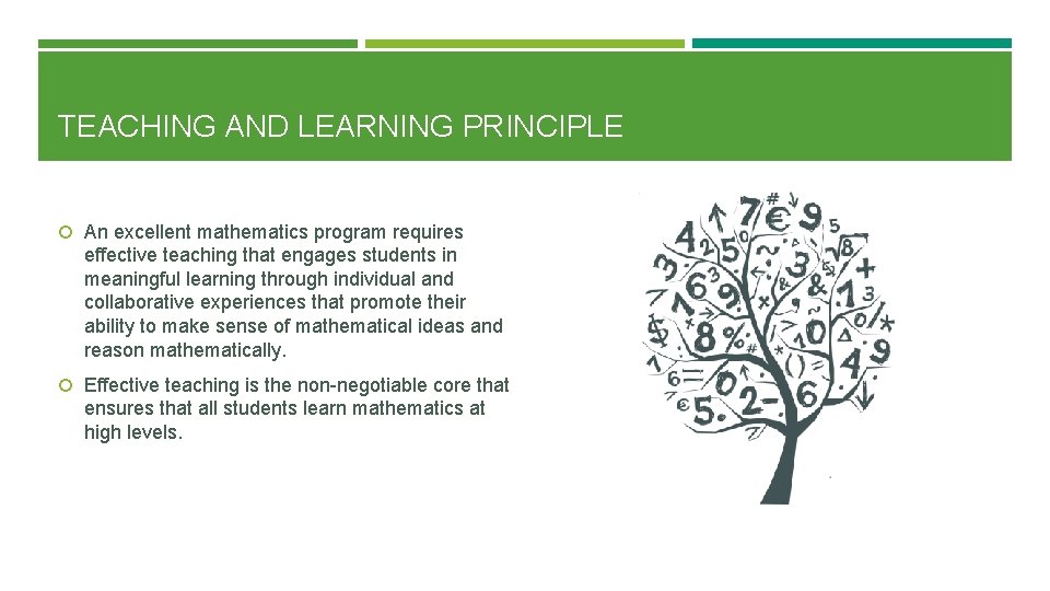 TEACHING AND LEARNING PRINCIPLE An excellent mathematics program requires effective teaching that engages students