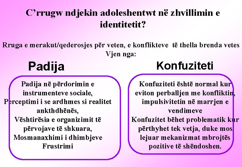 C’rrugw ndjekin adoleshentwt në zhvillimin e identitetit? Rruga e merakut/qederosjes për veten, e konflikteve