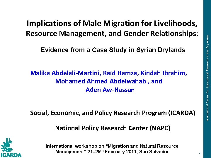 Implications of Male Migration for Livelihoods, International Center for Agricultural Research in the Dry