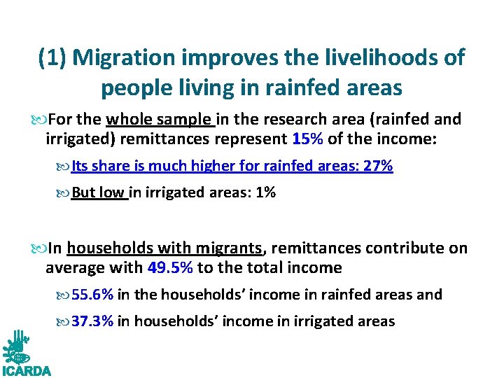 (1) Migration improves the livelihoods of people living in rainfed areas For the whole