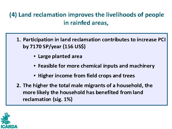  (4) Land reclamation improves the livelihoods of people in rainfed areas, 1. Participation