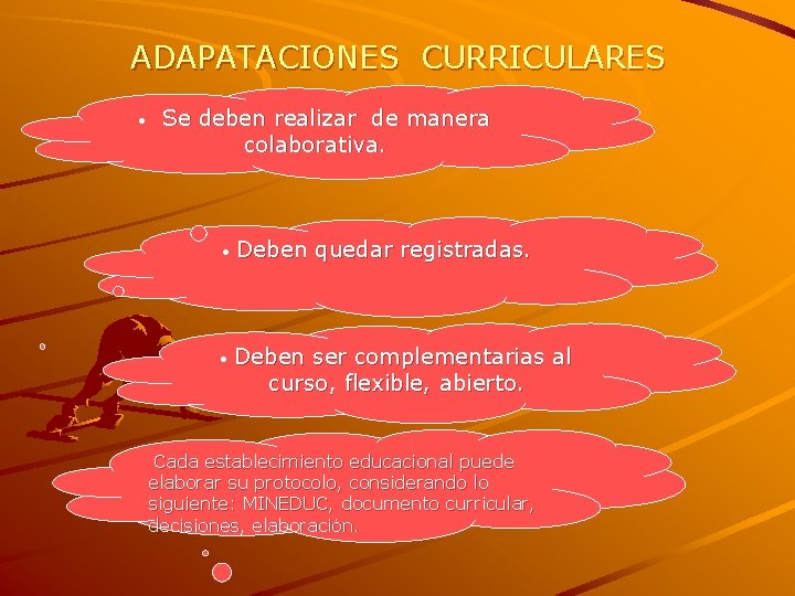 ADAPATACIONES CURRICULARES • Se deben realizar de manera colaborativa. • Deben quedar registradas. •