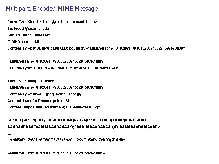 Multipart, Encoded MIME Message From: Ezra Kissel <kissel@mail. acad. ece. udel. edu> To: kissel@cis.