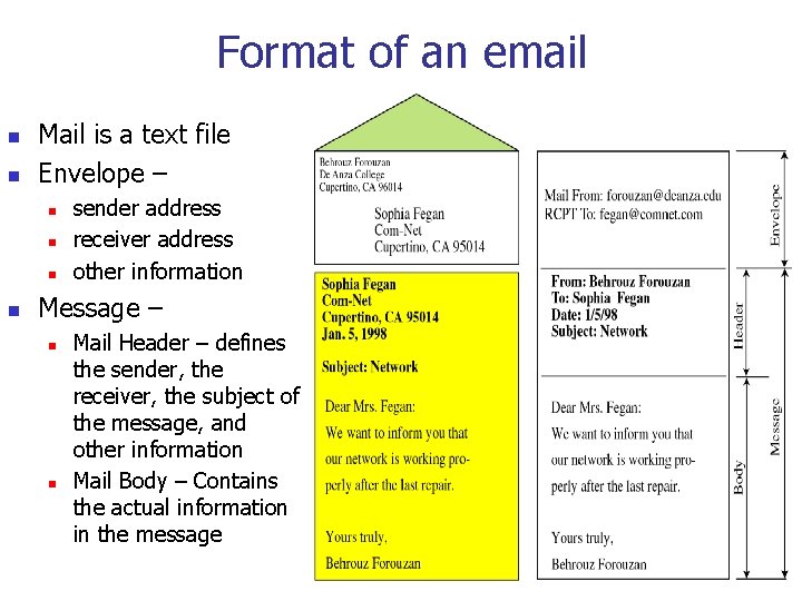 Format of an email n n Mail is a text file Envelope – n