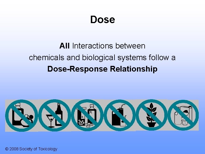 Dose All Interactions between chemicals and biological systems follow a Dose-Response Relationship © 2008