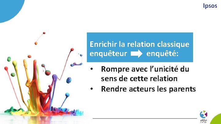 Enrichir la relation classique enquêteur enquêté: • Rompre avec l’unicité du sens de cette