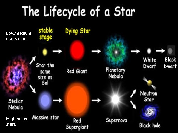 Low/medium mass stars High mass stars 