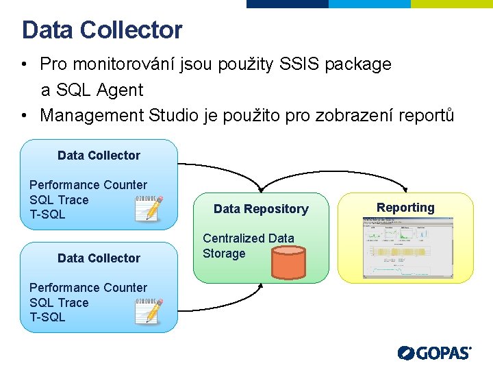 Data Collector • Pro monitorování jsou použity SSIS package a SQL Agent • Management