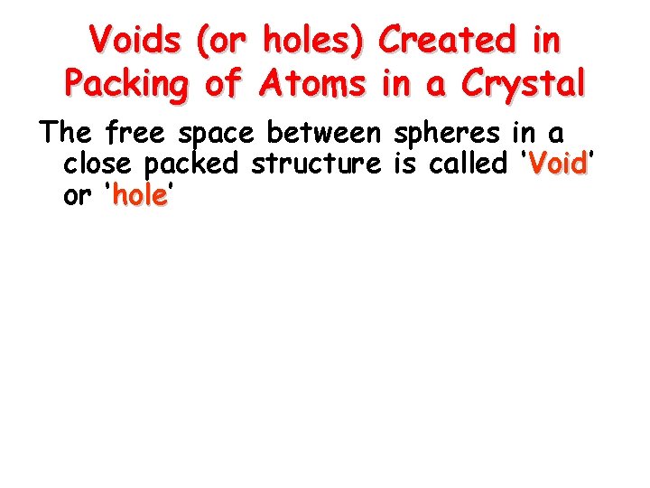 Voids (or holes) Created in Packing of Atoms in a Crystal The free space