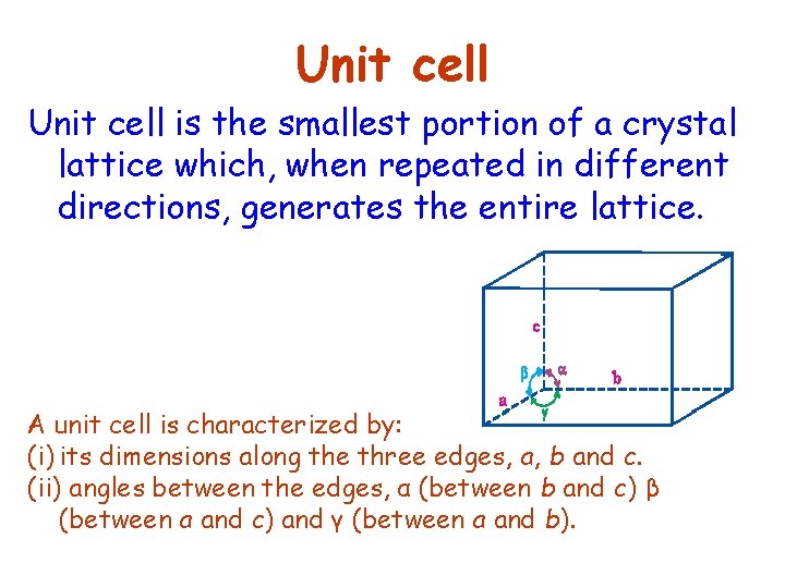 Unit cell is the smallest portion of a crystal lattice which, when repeated in
