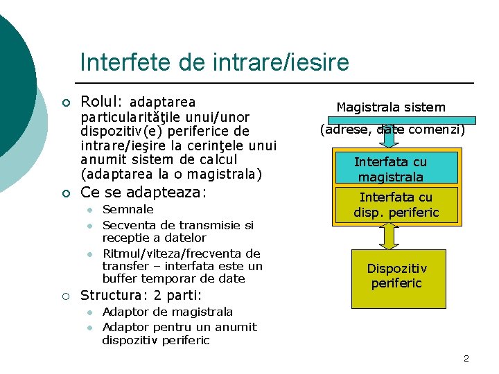Sisteme cu microprocesoare Cursul 8 Proiectarea interfetelor de