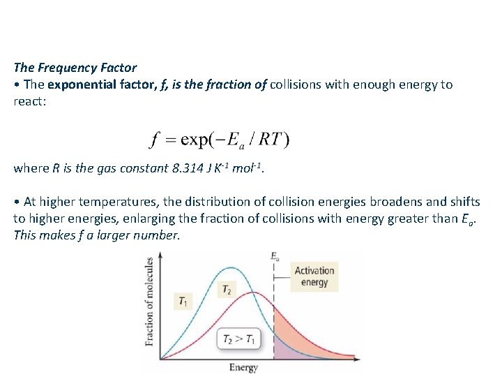 The Frequency Factor • The exponential factor, f, is the fraction of collisions with