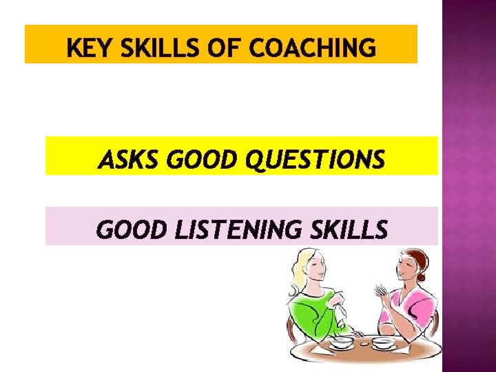 KEY SKILLS OF COACHING ASKS GOOD QUESTIONS GOOD LISTENING SKILLS 