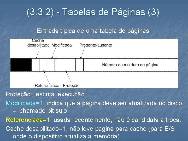 (3. 3. 2) - Tabelas de Páginas (3) Entrada típica de uma tabela de