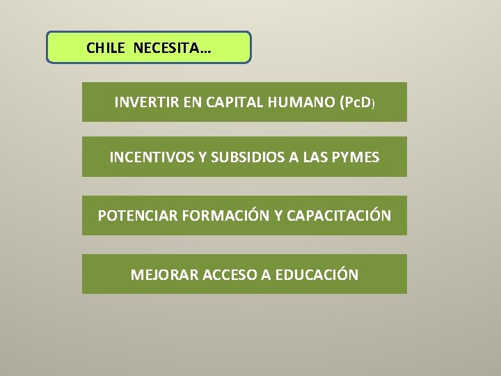 CHILE NECESITA… INVERTIR EN CAPITAL HUMANO (Pc. D) INCENTIVOS Y SUBSIDIOS A LAS PYMES