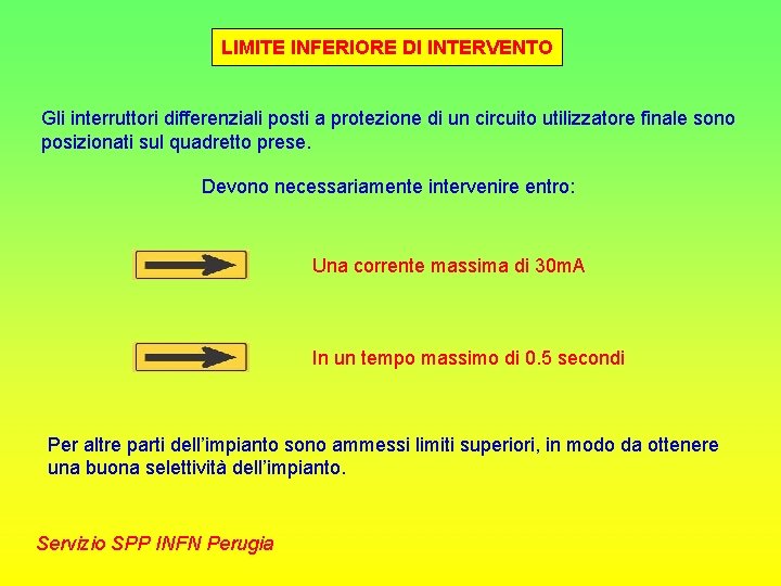 LIMITE INFERIORE DI INTERVENTO Gli interruttori differenziali posti a protezione di un circuito utilizzatore