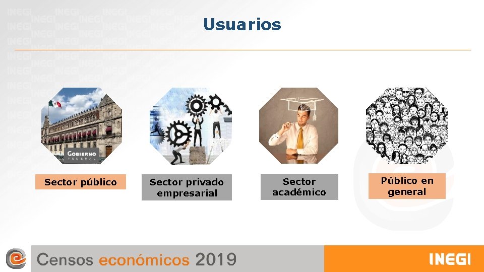 Usuarios Sector público Sector privado empresarial Sector académico Público en general Usuarios Sector público Sector privado empresarial Sector académico Público en general