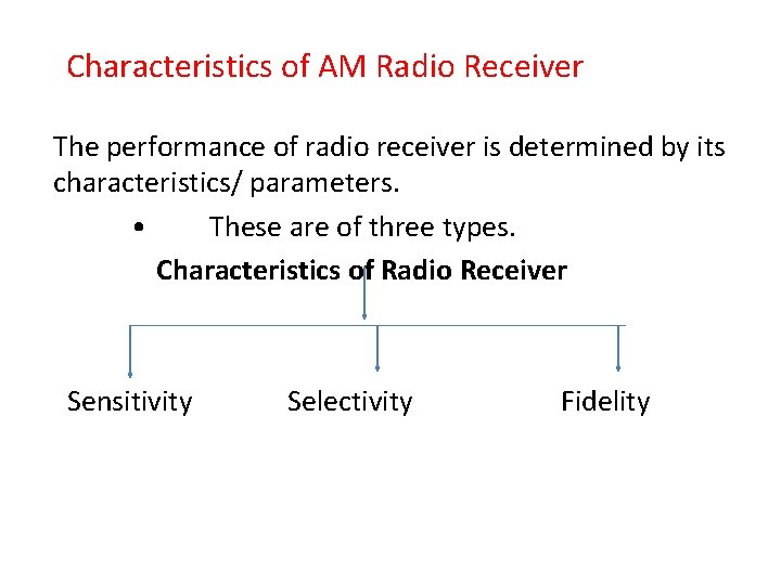 Characteristics of AM Radio Receiver The performance of radio receiver is determined by its