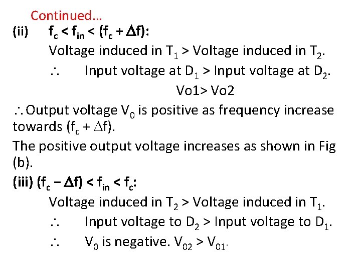 Continued… (ii) fc < fin < (fc + f): Voltage induced in T 1