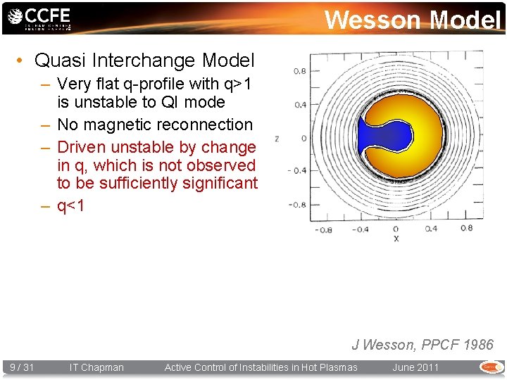 Wesson Model • Quasi Interchange Model – Very flat q-profile with q>1 is unstable