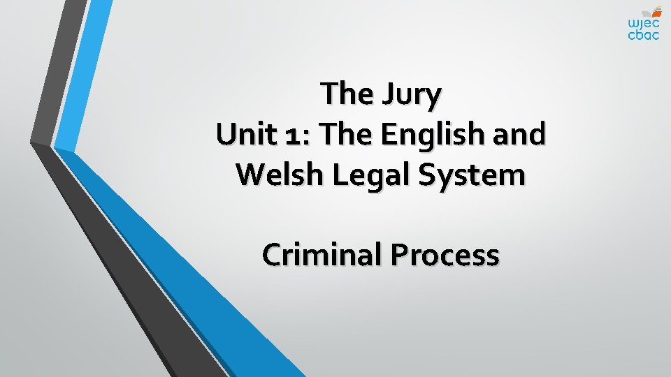 The Jury Unit 1: The English and Welsh Legal System Criminal Process 