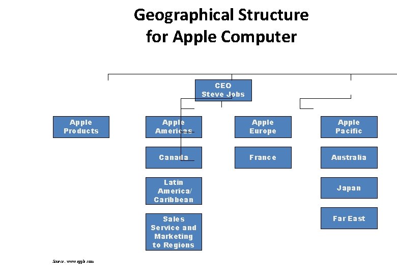 Geographical Structure for Apple Computer CEO Steve Jobs Apple Products Apple Americas Apple Europe