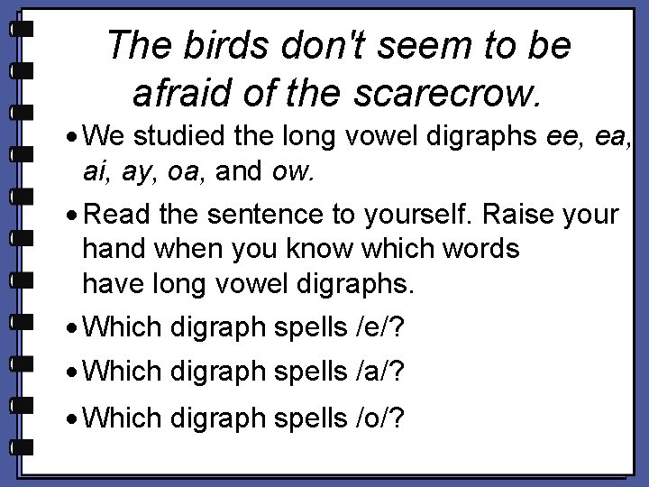 The birds don't seem to be afraid of the scarecrow. · We studied the The birds don't seem to be afraid of the scarecrow. · We studied the