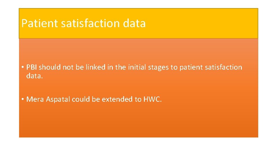 Patient satisfaction data • PBI should not be linked in the initial stages to