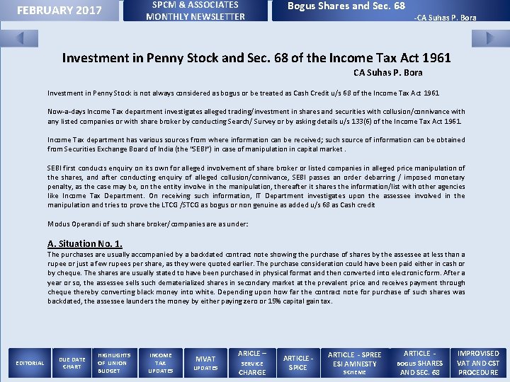 FEBRUARY 2017 SPCM & ASSOCIATES MONTHLY NEWSLETTER Bogus Shares and Sec. 68 - CA