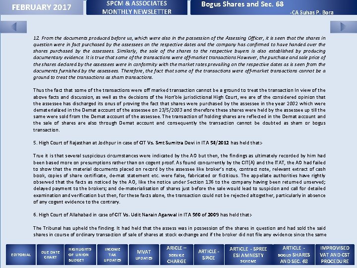 FEBRUARY 2017 SPCM & ASSOCIATES MONTHLY NEWSLETTER Bogus Shares and Sec. 68 - CA