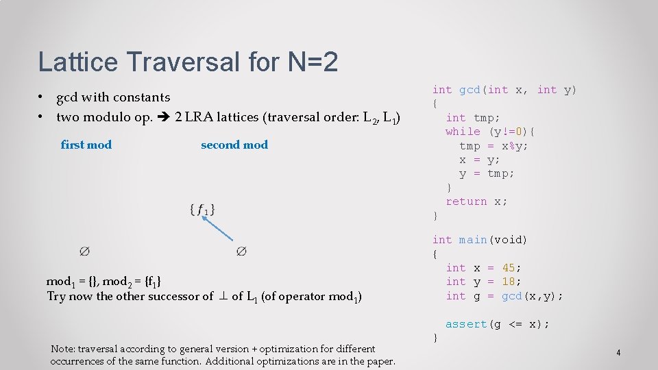 Lattice Traversal for N=2 • gcd with constants • two modulo op. 2 LRA