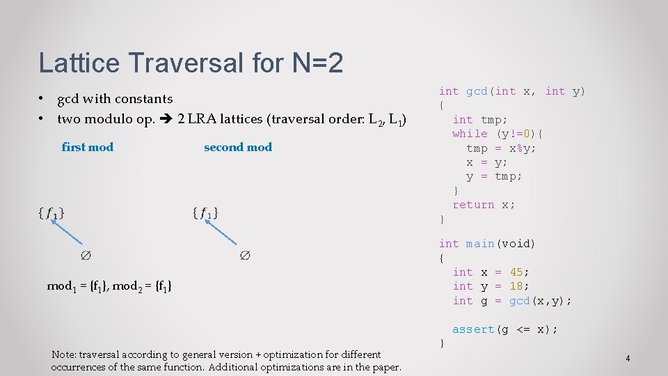 Lattice Traversal for N=2 • gcd with constants • two modulo op. 2 LRA