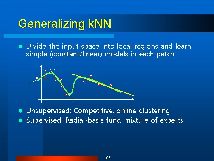 Generalizing k. NN l Divide the input space into local regions and learn simple