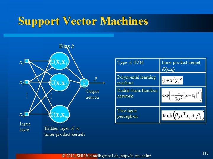 Support Vector Machines Bias b K(x, x 1) x 1 x 2 K(x, x