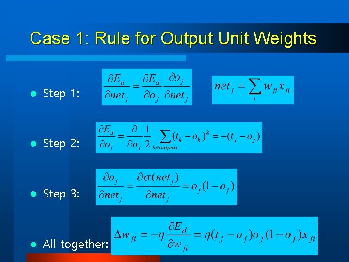 Case 1: Rule for Output Unit Weights l Step 1: l Step 2: l