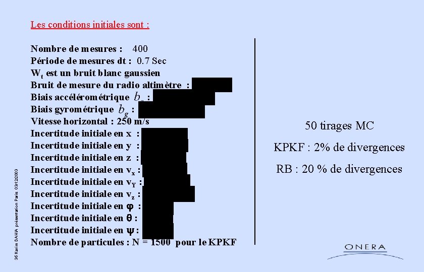 35 Karim DAHIA présentation Paris 03/12/2003 Les conditions initiales sont : Nombre de mesures 35 Karim DAHIA présentation Paris 03/12/2003 Les conditions initiales sont : Nombre de mesures
