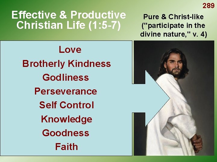 Effective & Productive Christian Life (1: 5 -7) Love Brotherly Kindness Godliness Perseverance Self