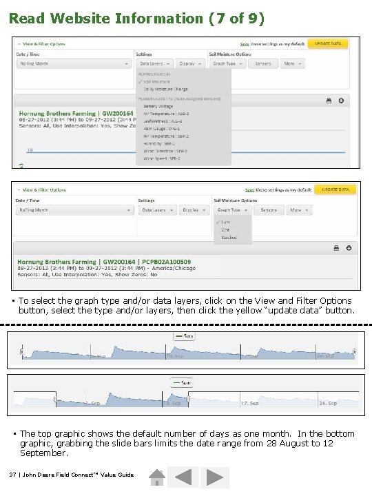 Read Website Information (7 of 9) • To select the graph type and/or data