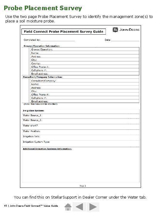 Probe Placement Survey Use the two page Probe Placement Survey to identify the management