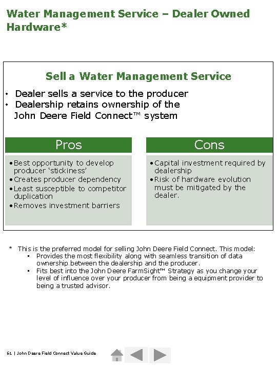 Water Management Service – Dealer Owned Hardware* Sell a Water Management Service • Dealer