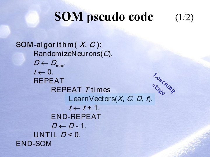 SOM pseudo code Le ar sta nin ge g (1/2) 