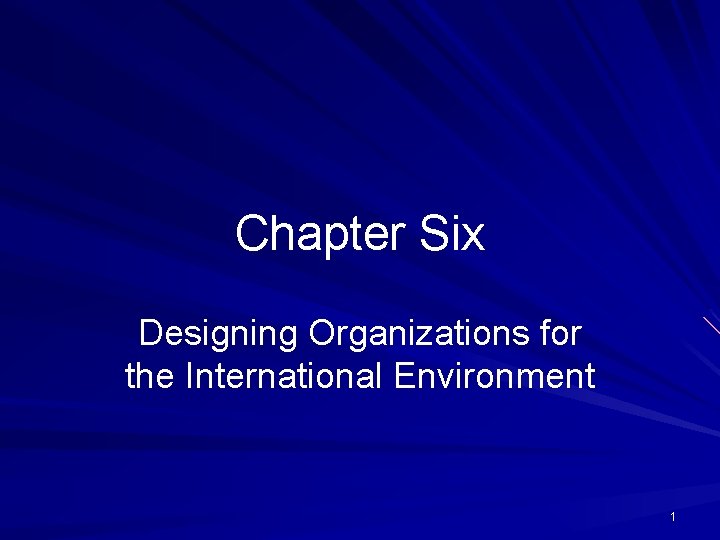 Chapter Six Designing Organizations for the International Environment 1 