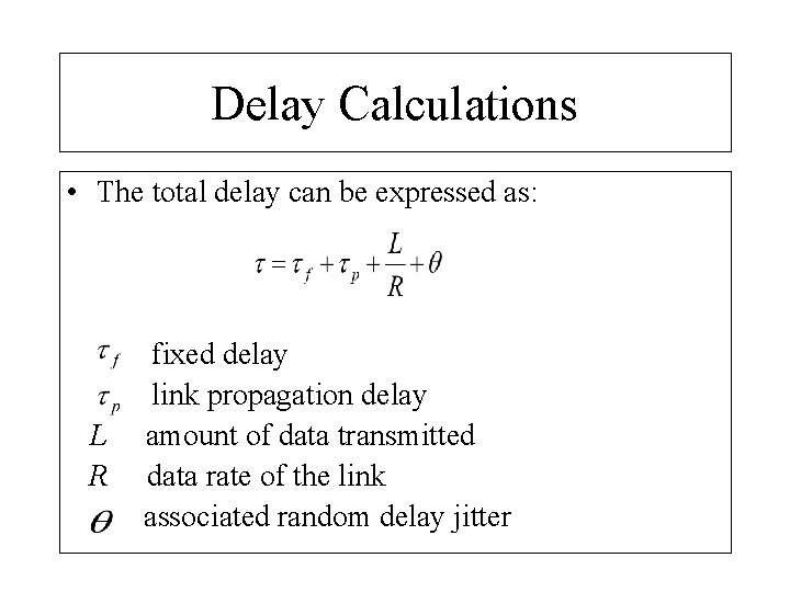 Delay Calculations • The total delay can be expressed as: L R fixed delay